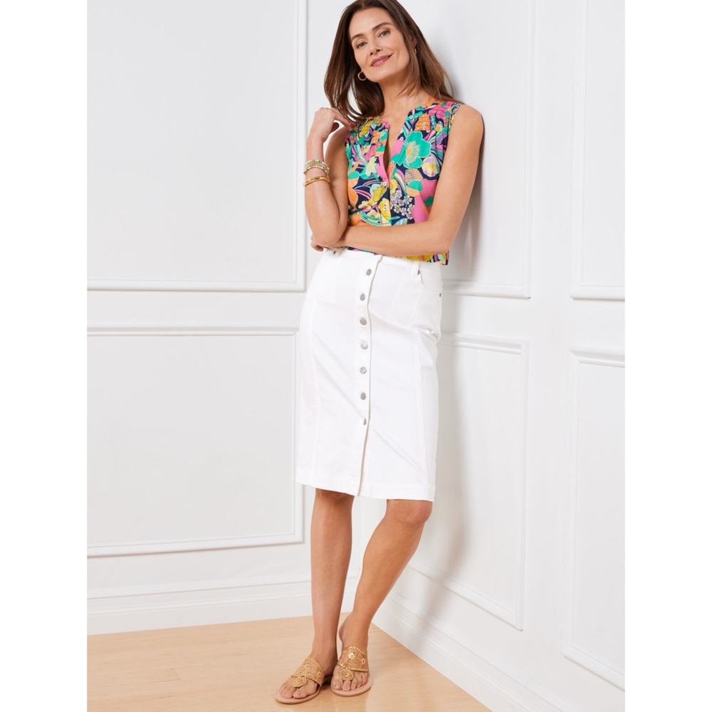 Talbots White Button Front Denim Pencil Skirt - Size 4P